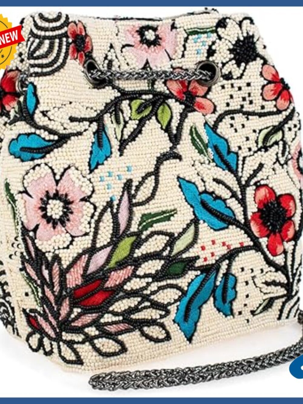 Floral Beaded Crossbody Bag Vegan Leather Convertible Strap Magnetic Closure